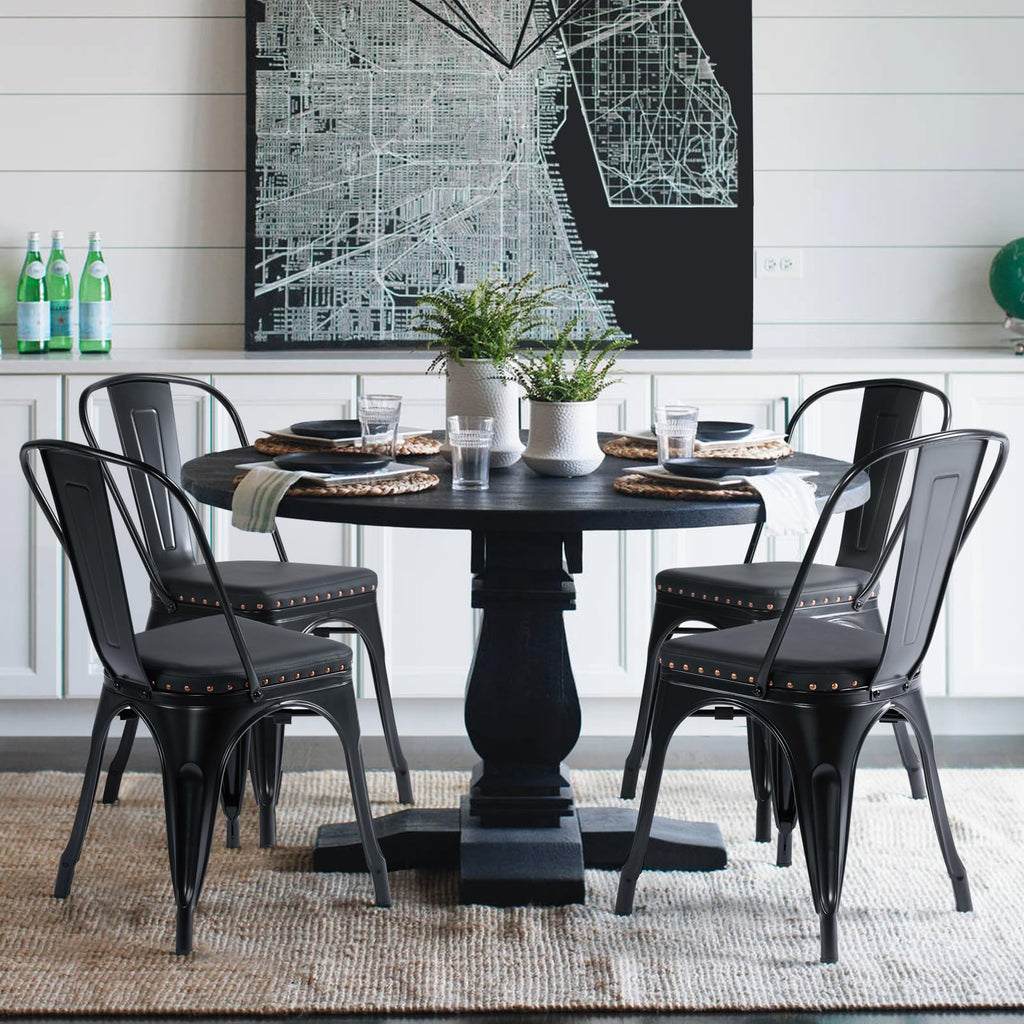 Black Cushioned Metal Dining Chairs Set of 4 V64802