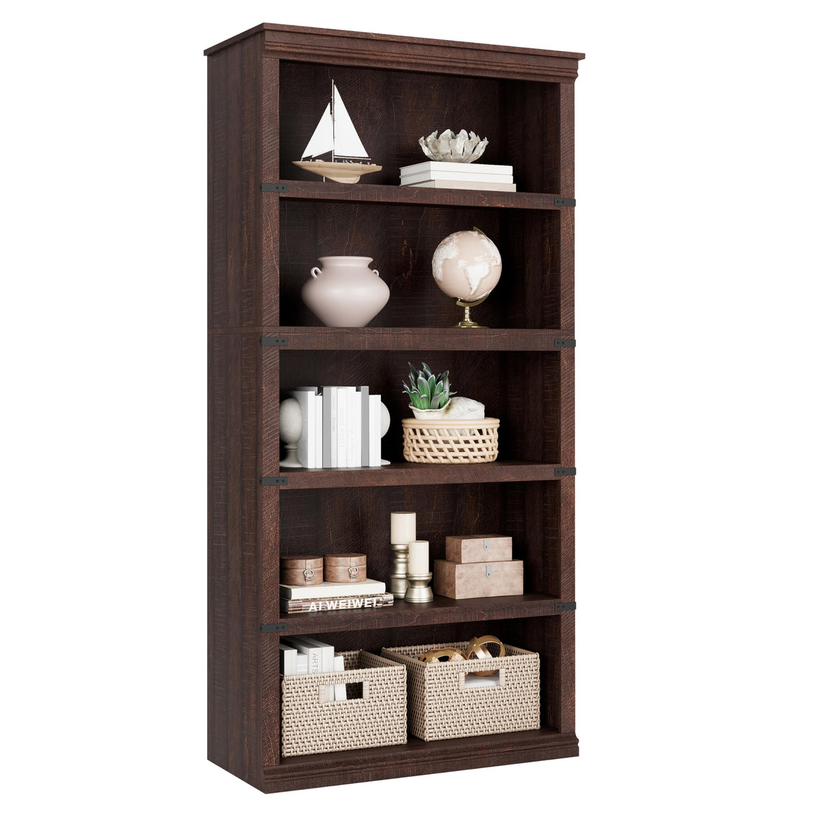 5-Tier Metal Bookcase with Adjustable Shelves D571