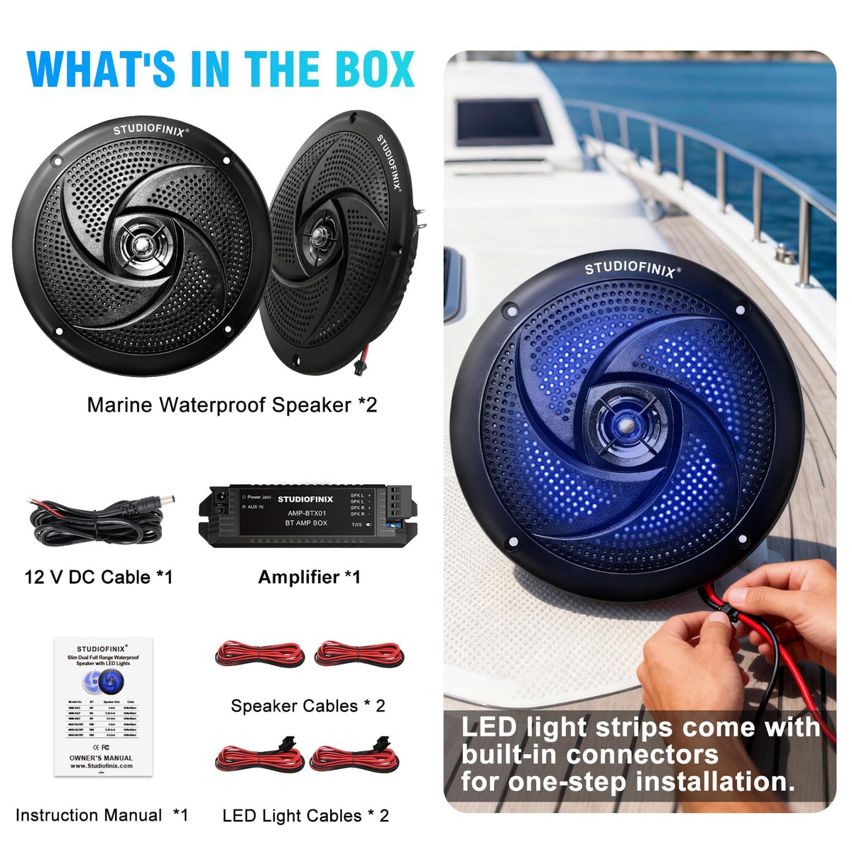 4 Inch 80W Bluetooth Waterproof Marine Speakers 2 Way Black X8132