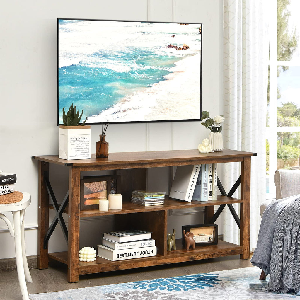 Brown 3 Tier Wood TV Stand with Open Shelves H327