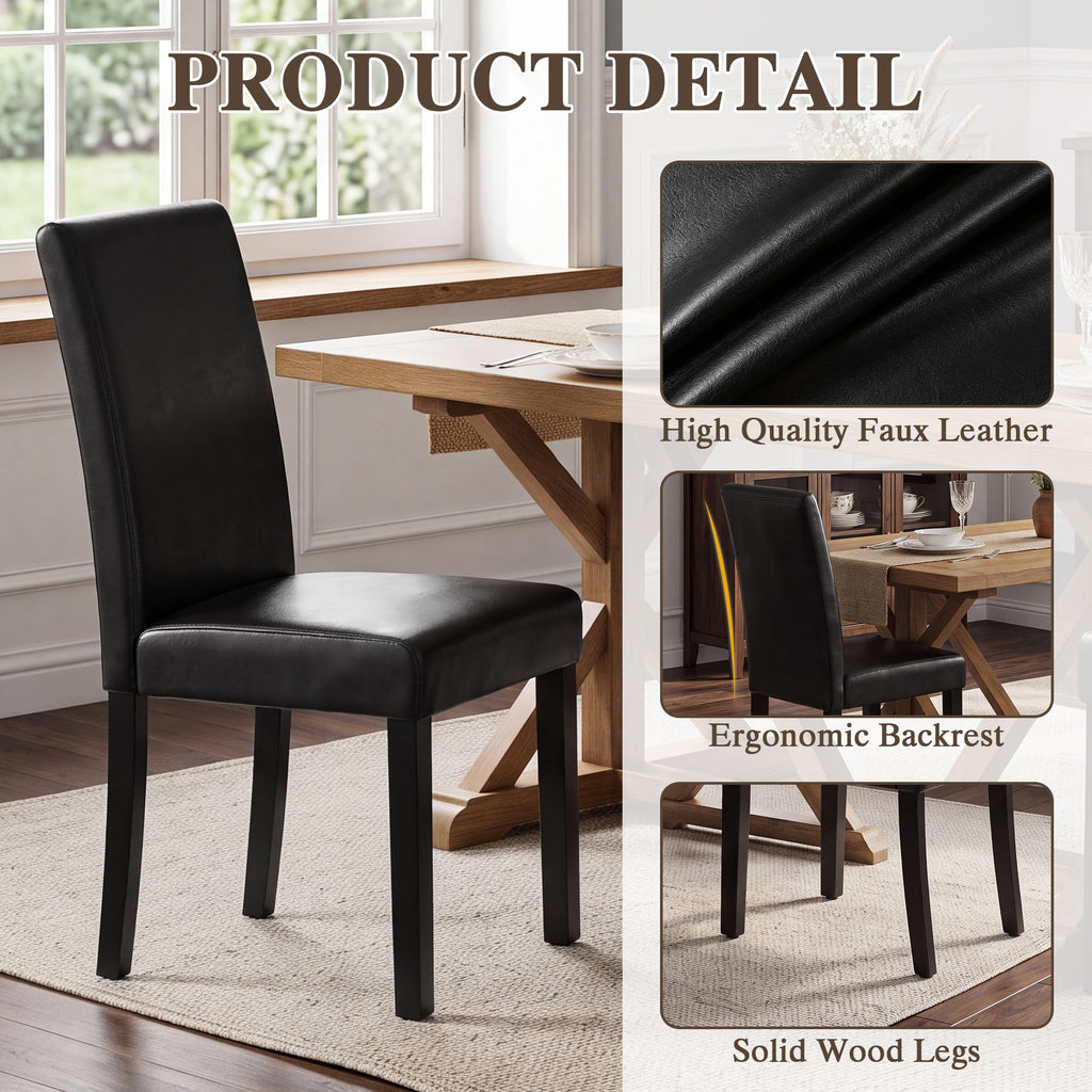 Black Upholstered Dining Chairs Set of 6 with Solid Wood Legs J3712
