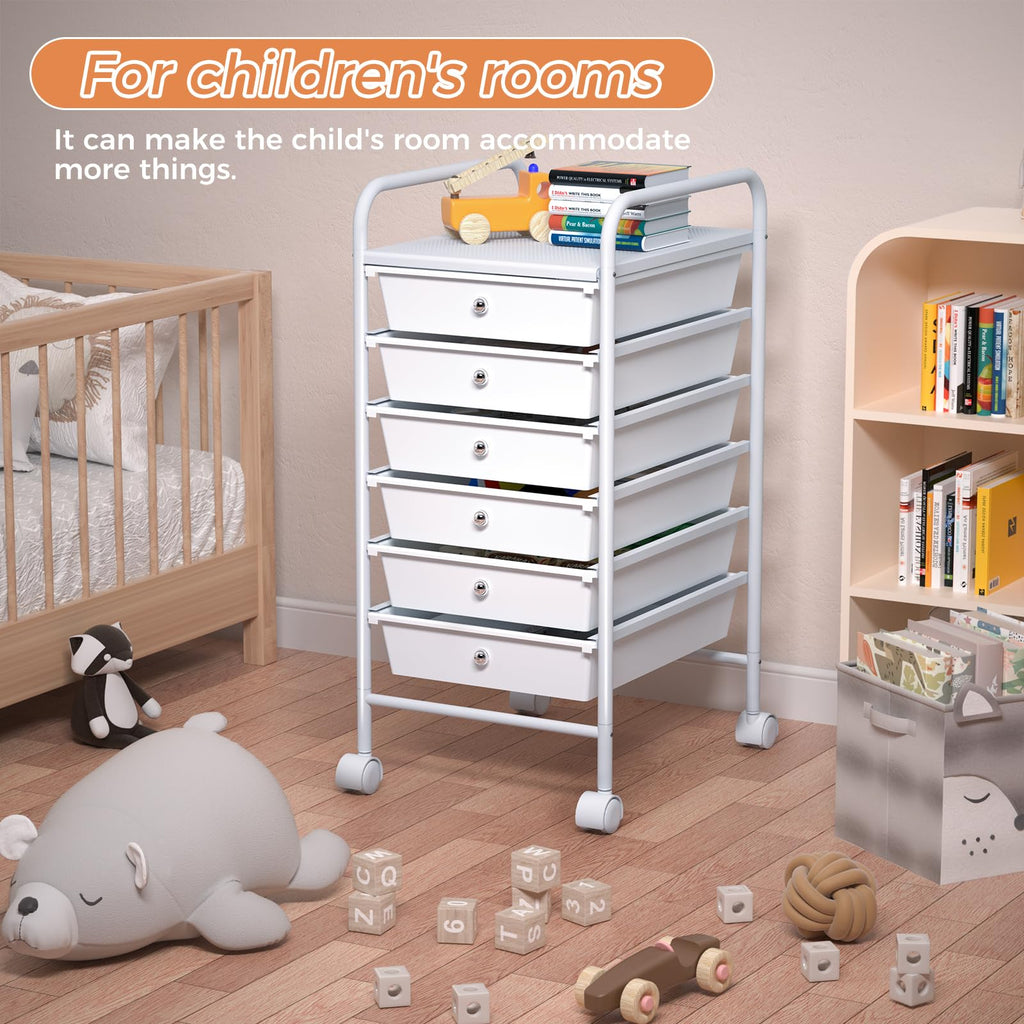 White 6 Tier Rolling Storage Cart with 6 Drawers S51844