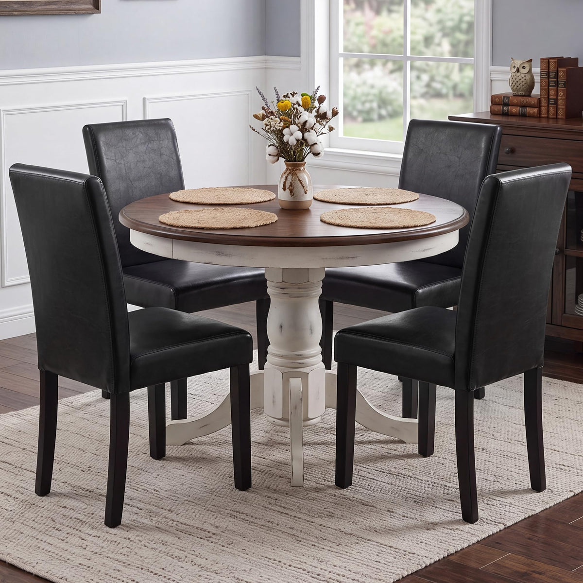 Black Upholstered Dining Chairs Set of 6 with Solid Wood Legs J3712