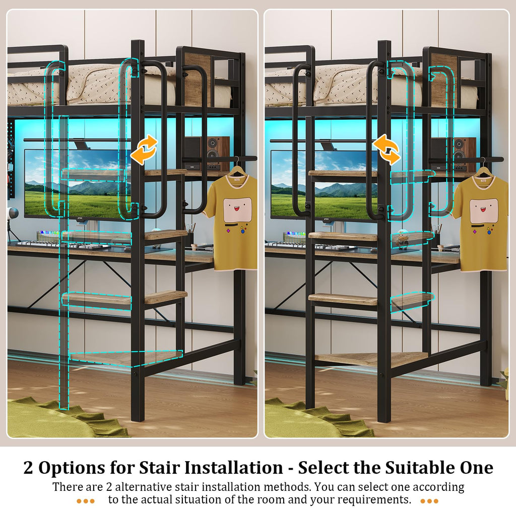 Twin Size Loft Bed with Desk and 5 Drawer H74418
