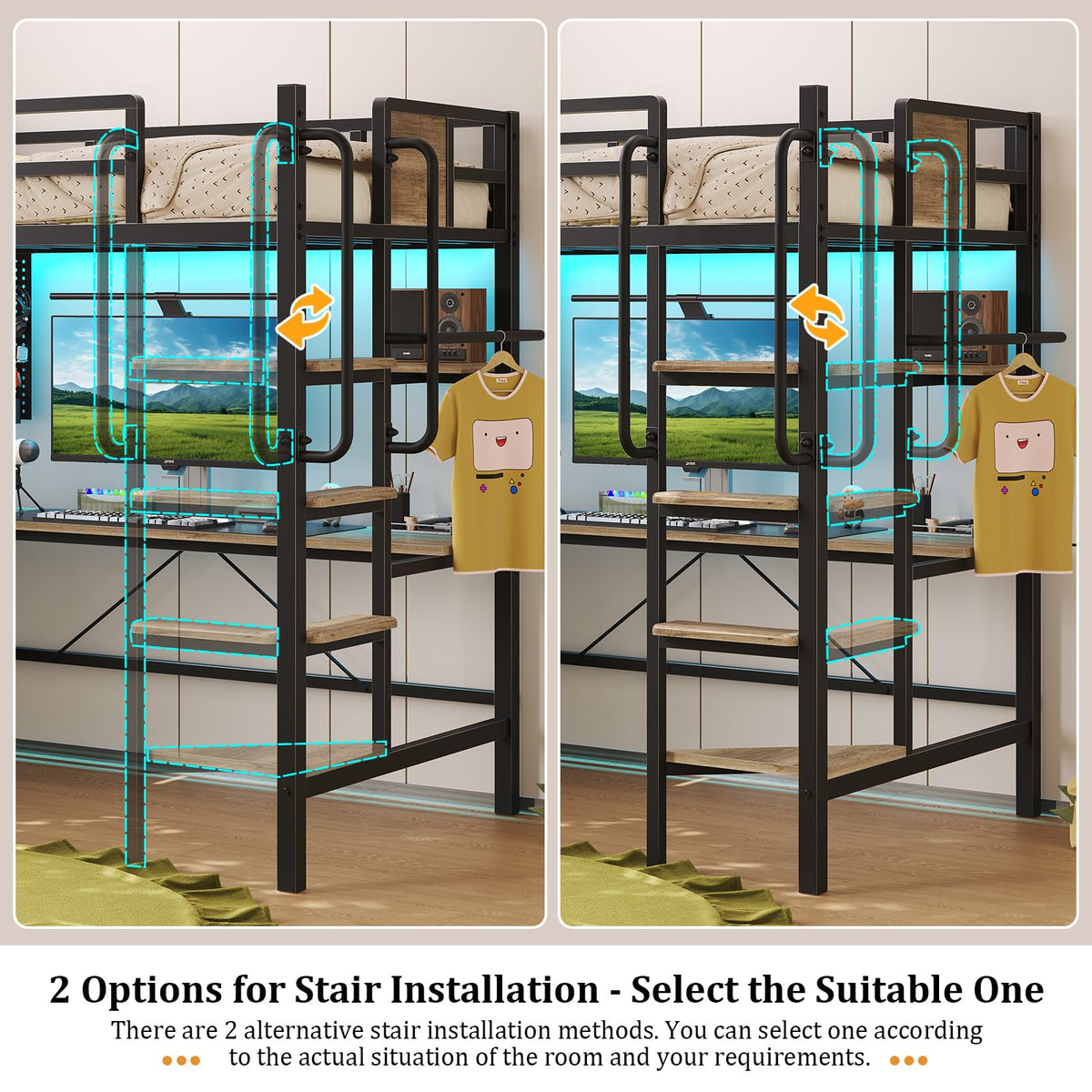 Twin Size Loft Bed with Desk and 5 Drawer H74418