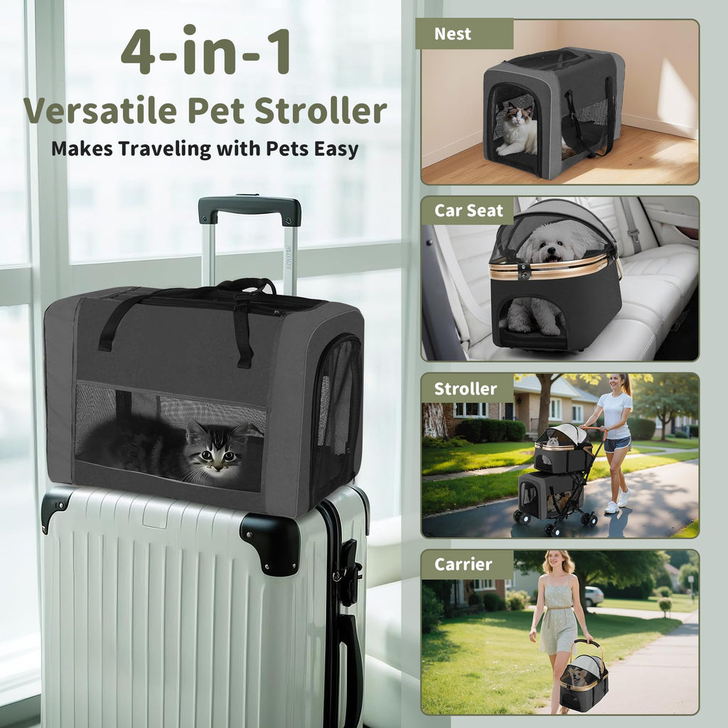 Double Pet Stroller with 4 Lockable Wheels C654585
