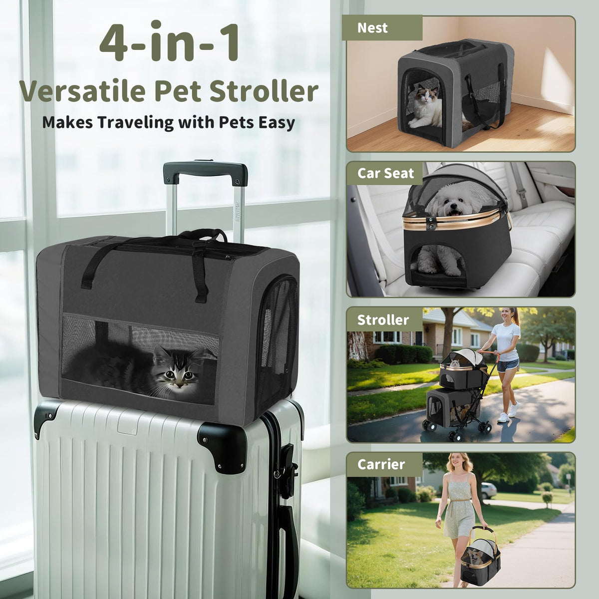 Double Pet Stroller with 4 Lockable Wheels C654585