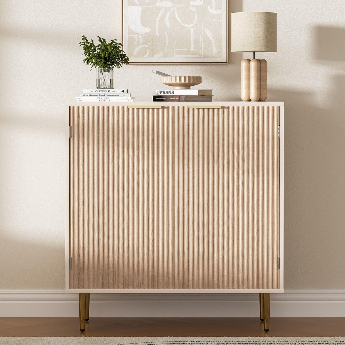Oak Fluted Sideboard Storage Cabinet with 2 Doors Q743313