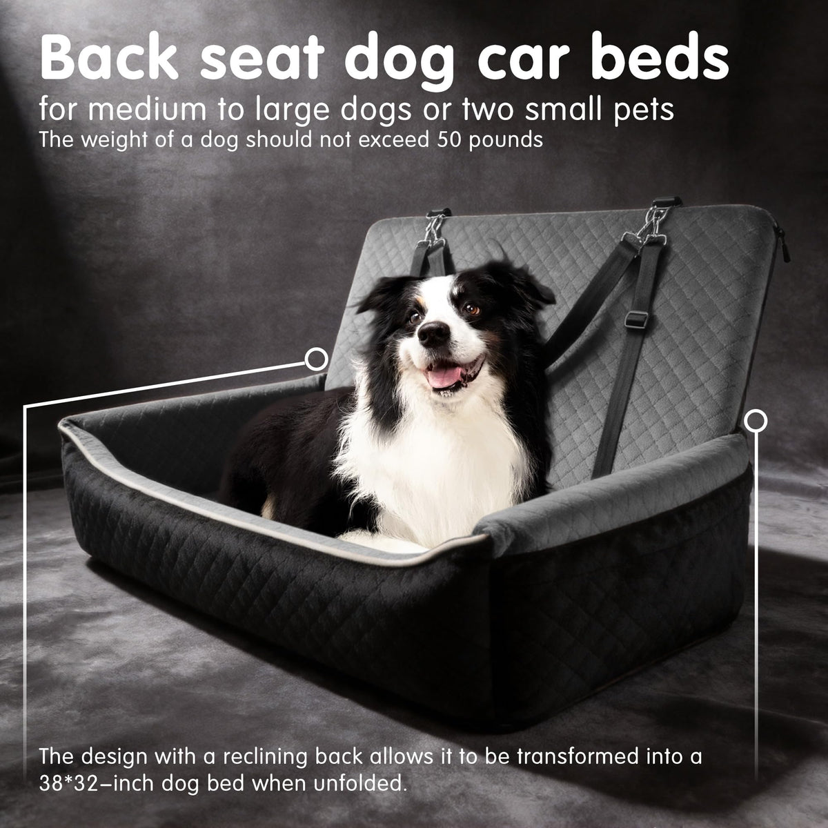 Large Dog Car Seat Portable Travel Dog Bed Velvet Memory Foam C2675