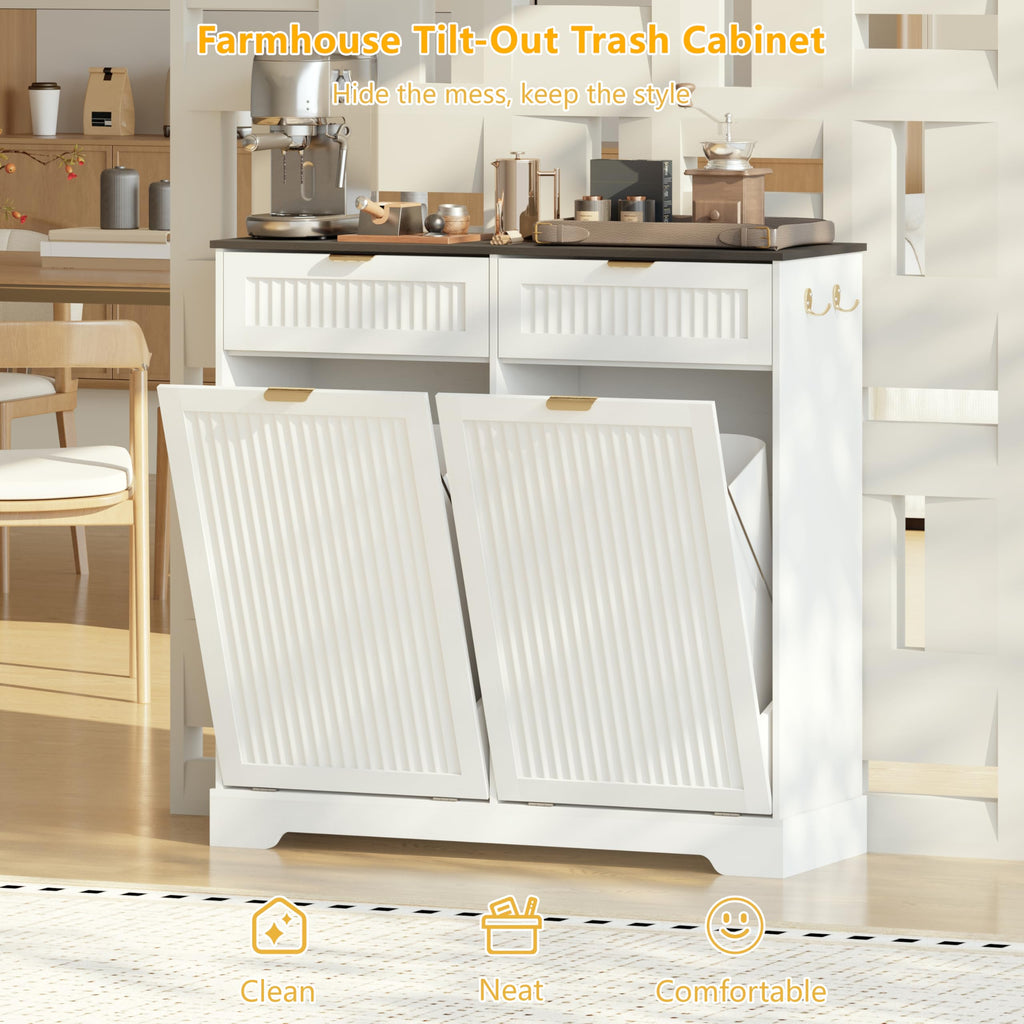 13 Gallon Tilt Out Trash Can Cabinet with Drawer N2540