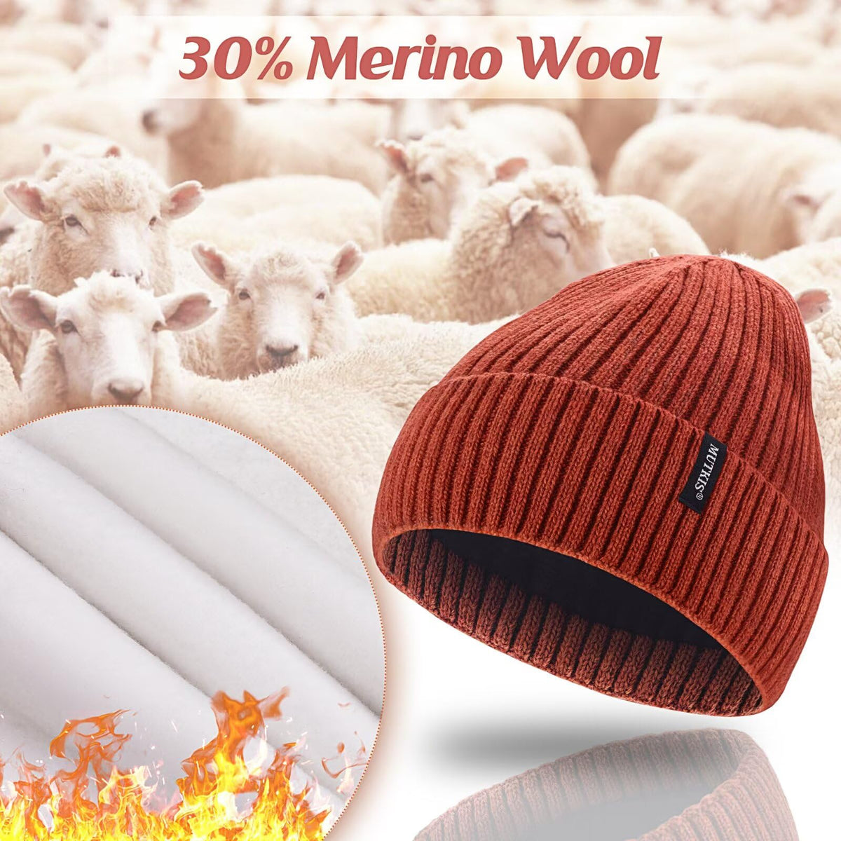 Merino Wool Knit Beanie Hat V822