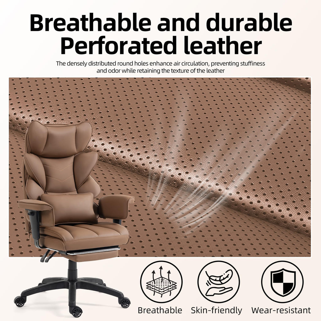 Brown Ergonomic Office Chair with Footrest B396