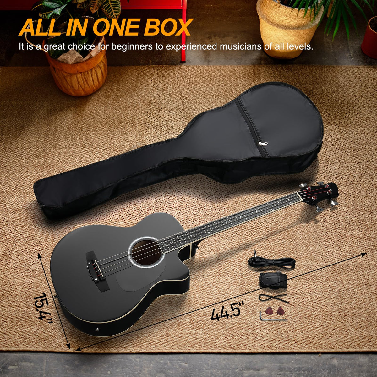 4 String Full Size Black Acoustic Bass Guitar P140750