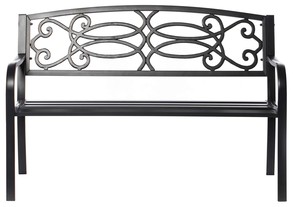 Steel Outdoor Patio Garden Bench with Cast Iron Backrest J88456