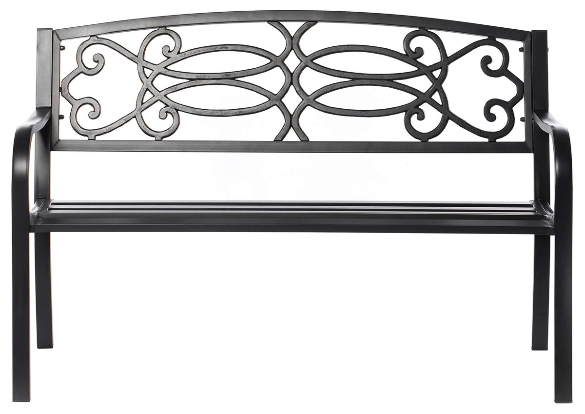 Steel Outdoor Patio Garden Bench with Cast Iron Backrest J88456