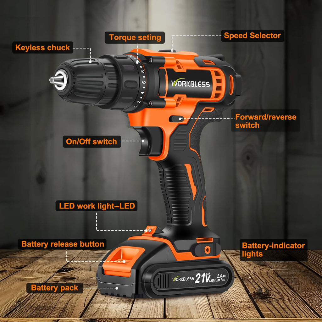 21V Cordless Drill Set with Battery Charger Y205878