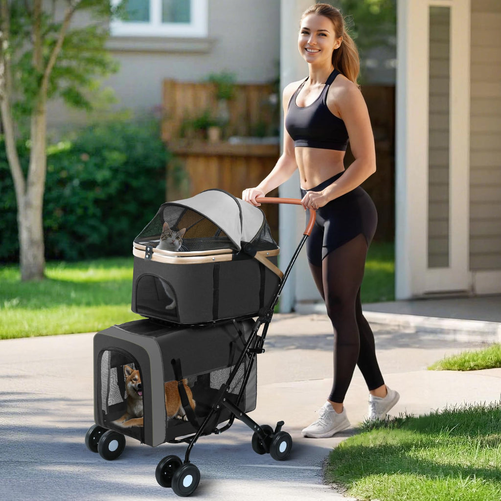 Double Pet Stroller with 4 Lockable Wheels C654585