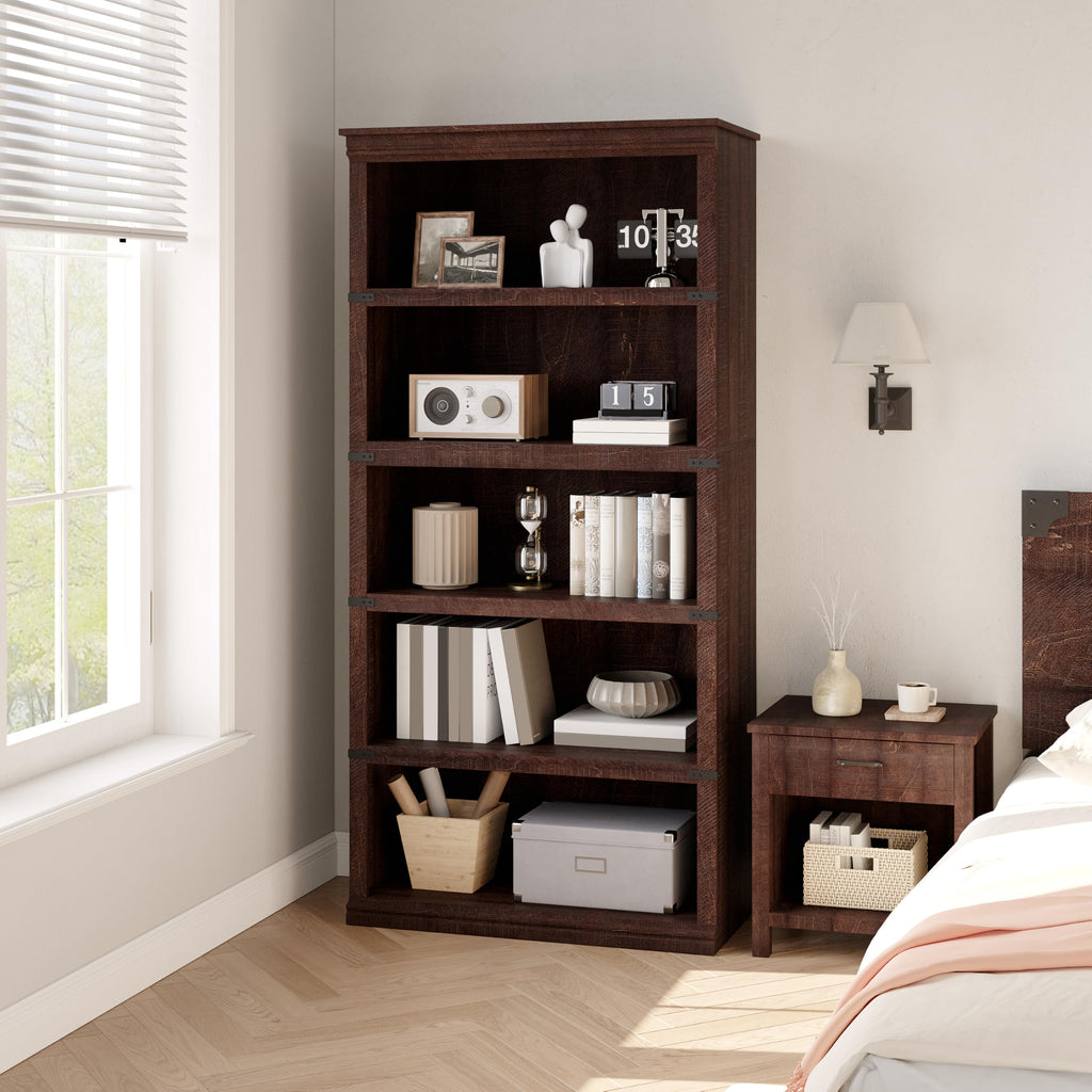 5-Tier Metal Bookcase with Adjustable Shelves D571