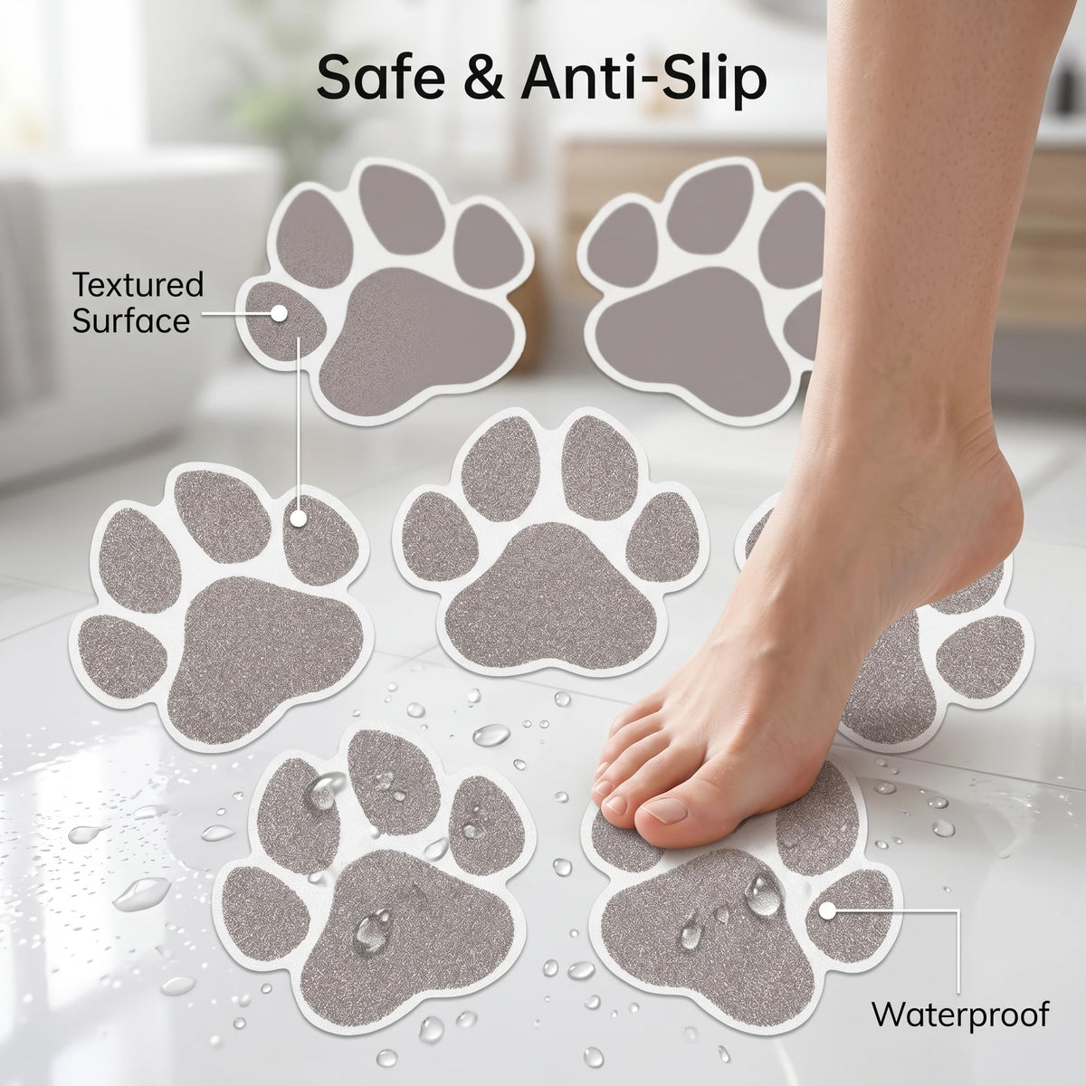 Grey Checkered Dog Paw Non Slip Stickers M909284