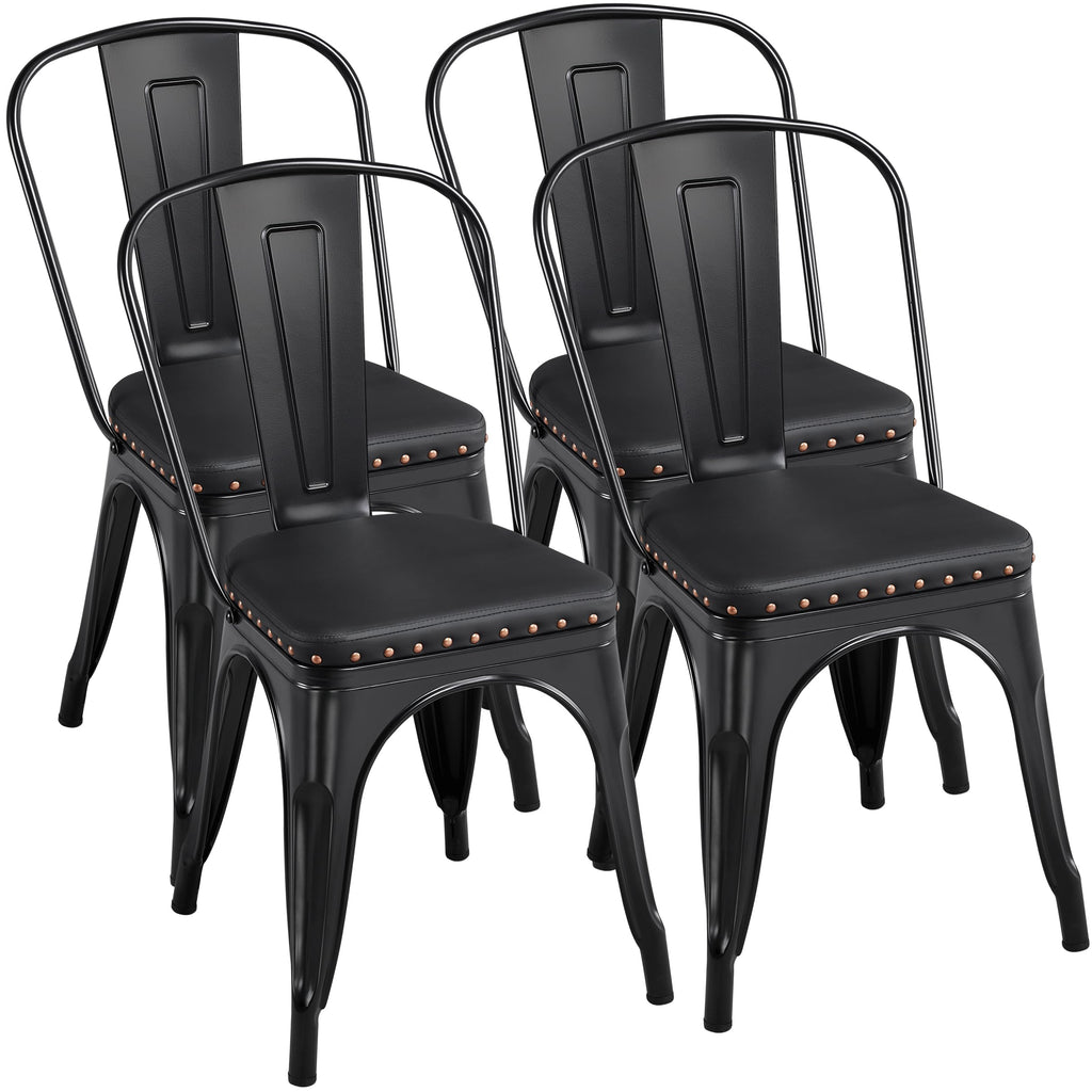 Black Cushioned Metal Dining Chairs Set of 4 V64802