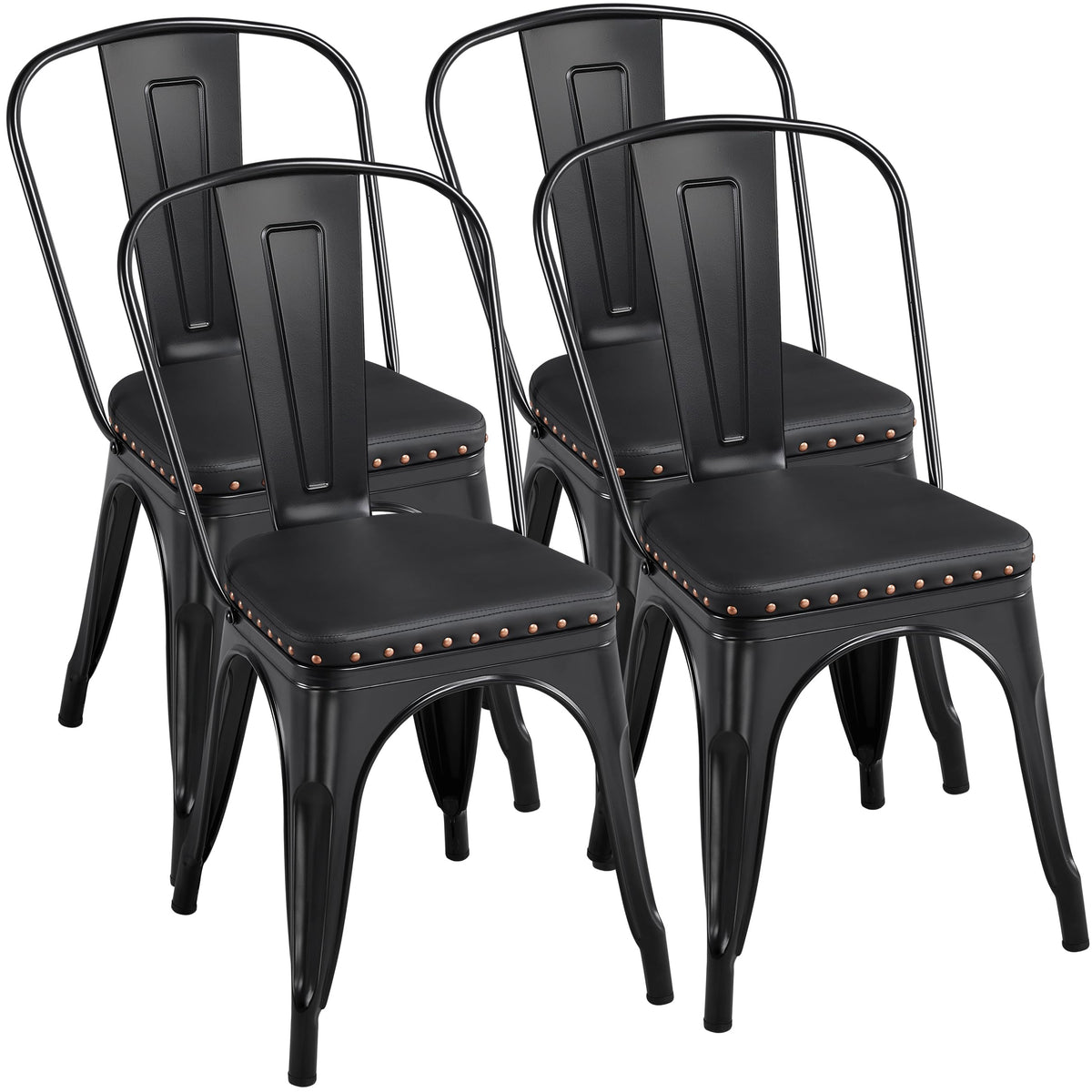 Black Cushioned Metal Dining Chairs Set of 4 V64802
