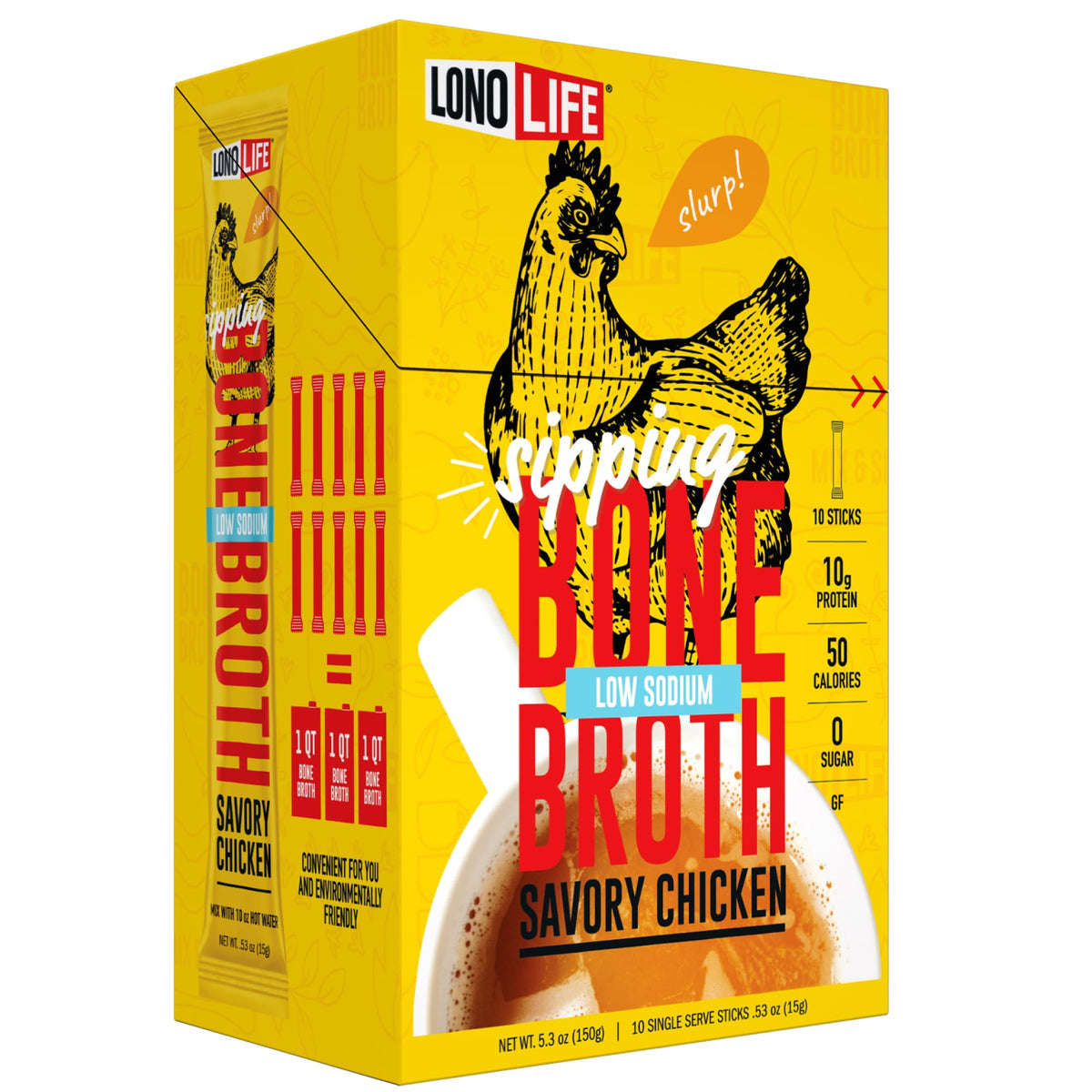 Low Sodium Chicken Bone Broth Powder, 10 Stick Packs H129483