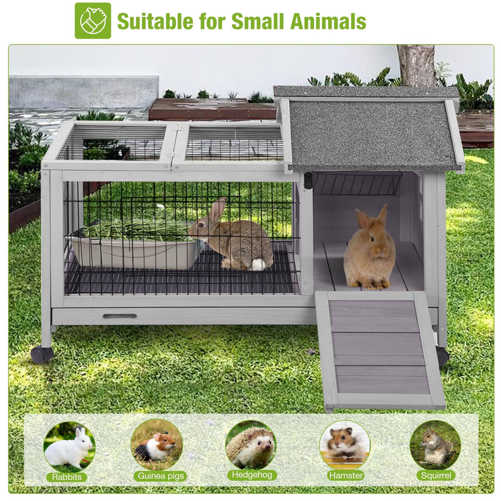 Wooden Rabbit Hutch with Removable Wire Netting and Leak Proof Tray W796