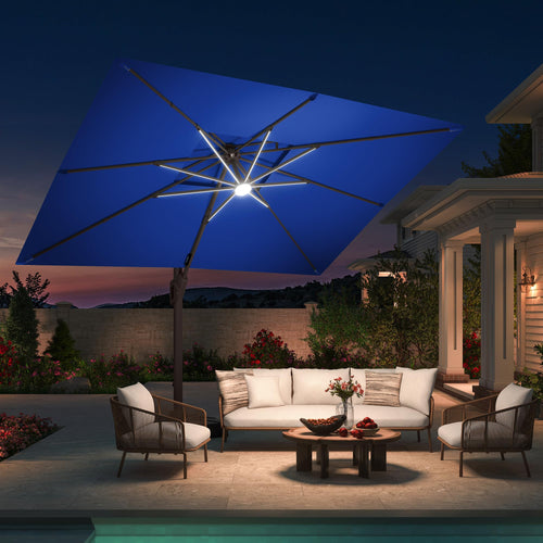 10 X 13 FT Cantilever Patio Umbrella with Base & Lights W434359