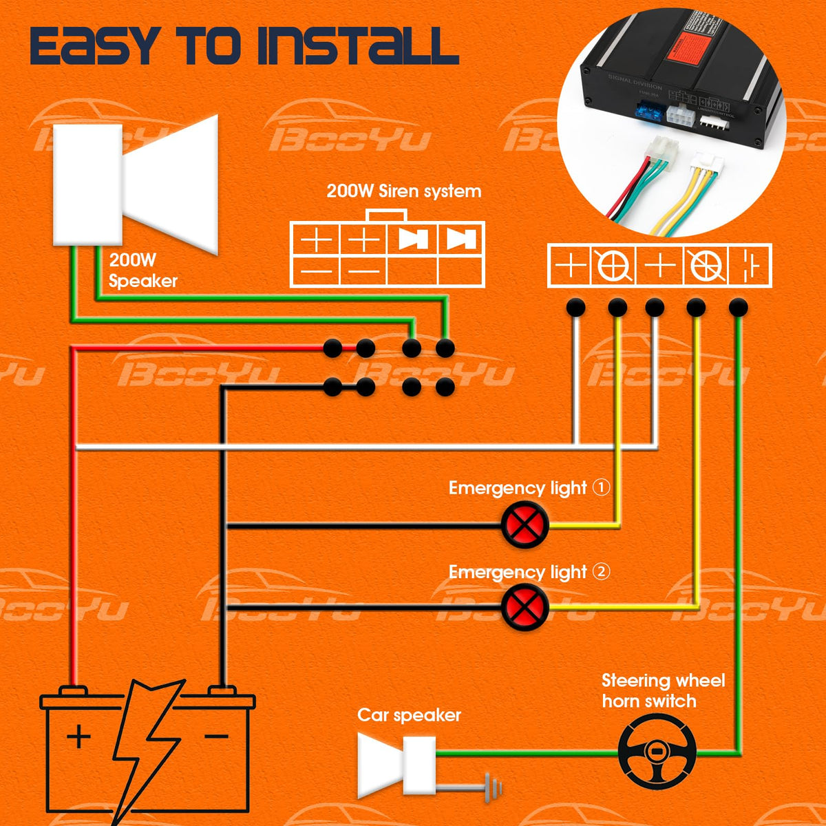 12V 200W 20 Tones Emergency Siren PA System E4531