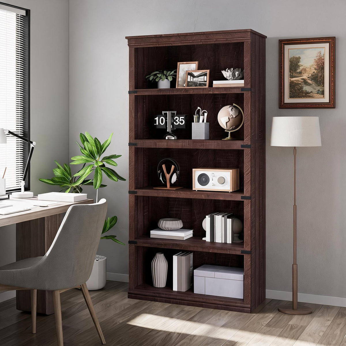5-Tier Metal Bookcase with Adjustable Shelves D571