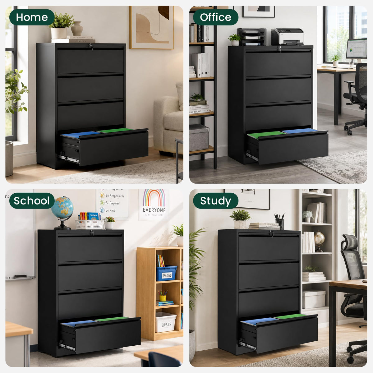 4 Drawer Black Metal File Cabinet Y84523