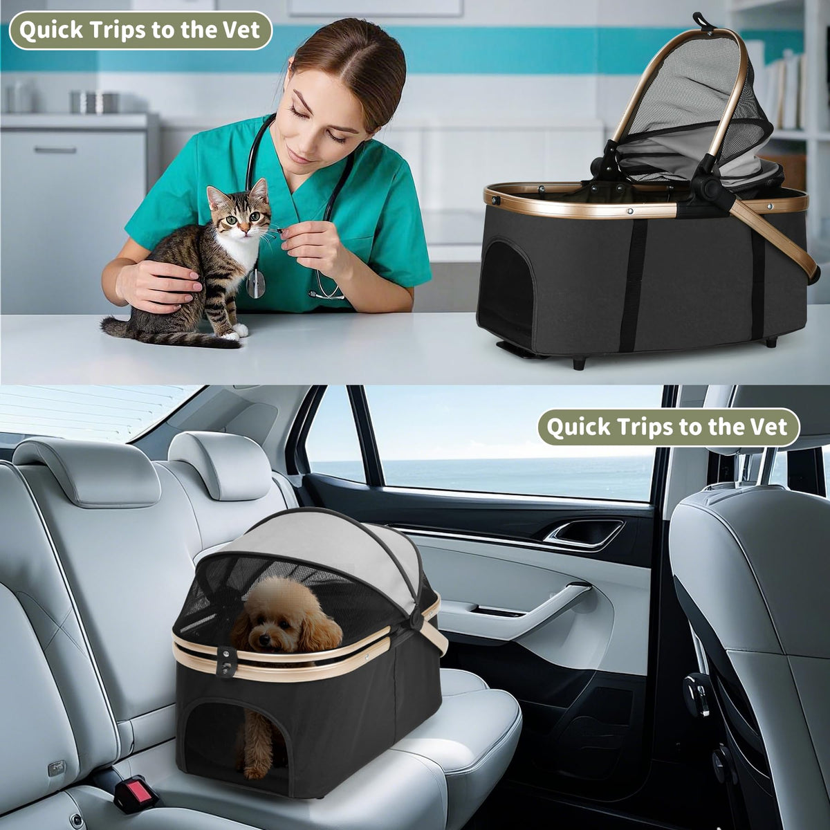 Double Pet Stroller with 4 Lockable Wheels C654585