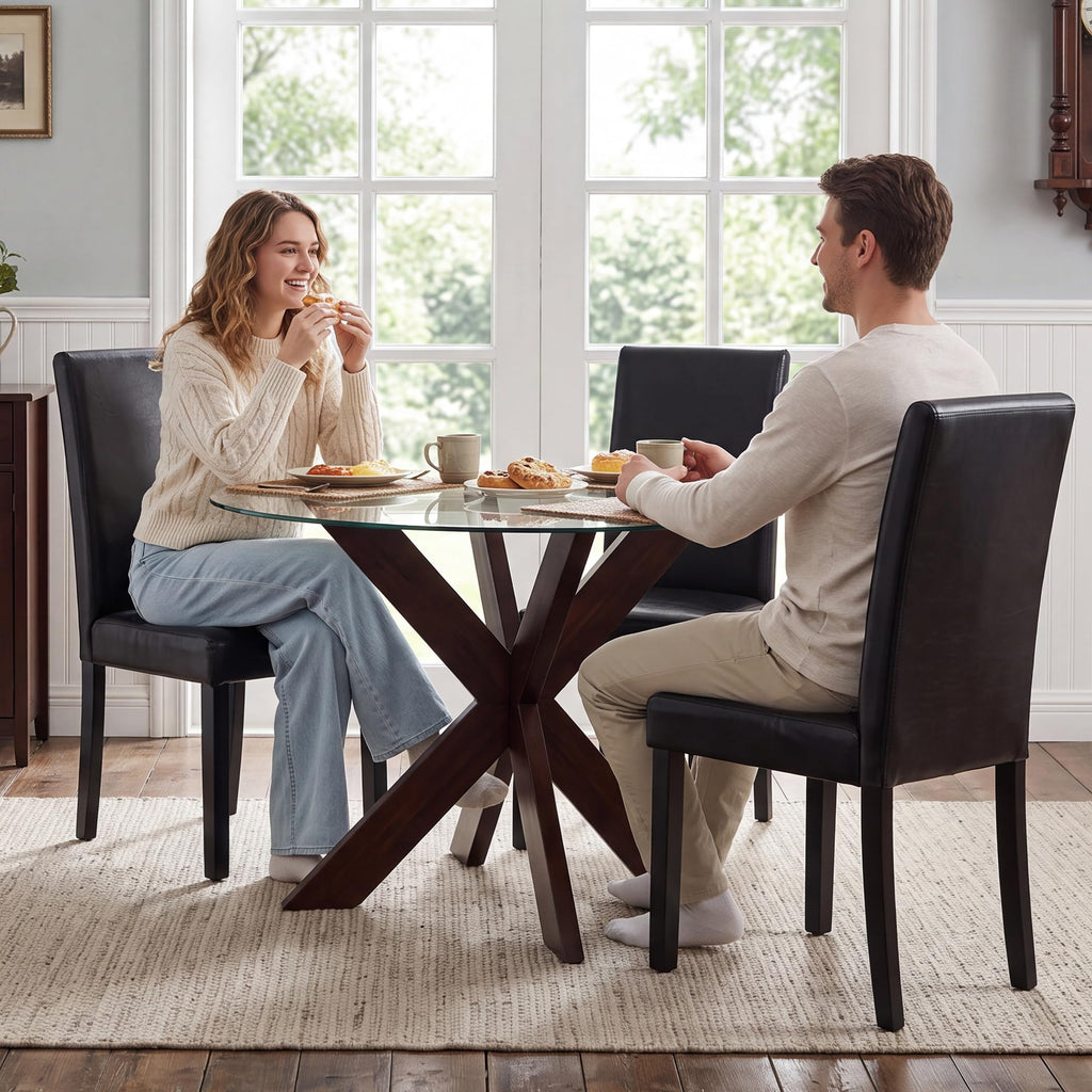 Black Upholstered Dining Chairs Set of 6 with Solid Wood Legs J3712
