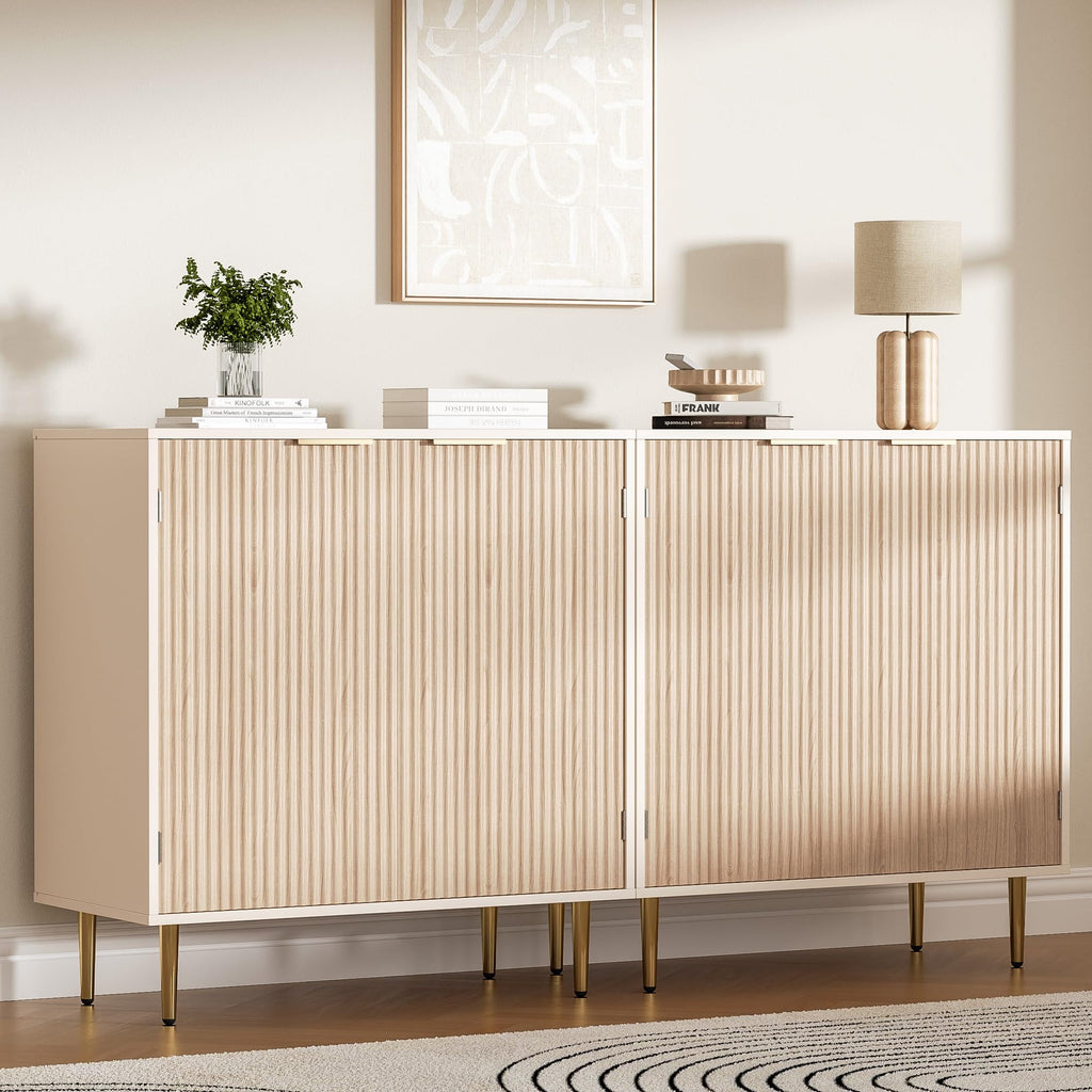 Oak Fluted Sideboard Storage Cabinet with 2 Doors Q743313