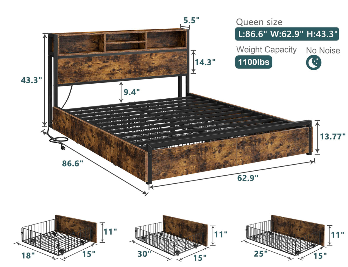 Queen Bed Frame with 6 Storage Drawers Z223538