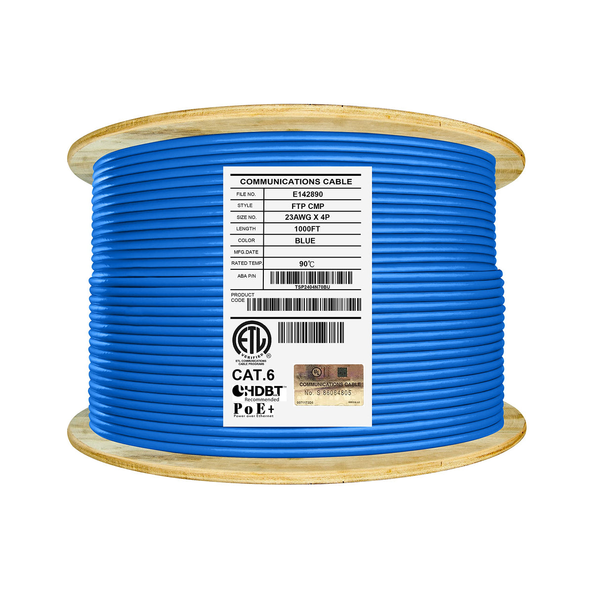 Cat6 Shielded Plenum 1000ft Solid Pure Copper Ethernet Cable Blue X444