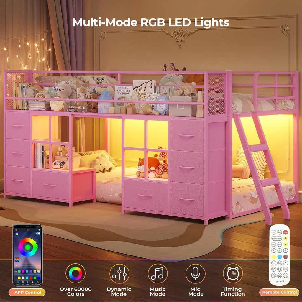 Twin Over Twin Bunk Bed with 8 Drawers & Bookshelf E1792