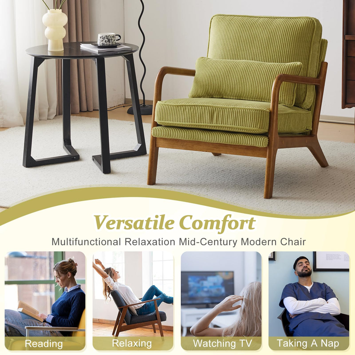 Green Corduroy Accent Chairs Set of 2 M1588