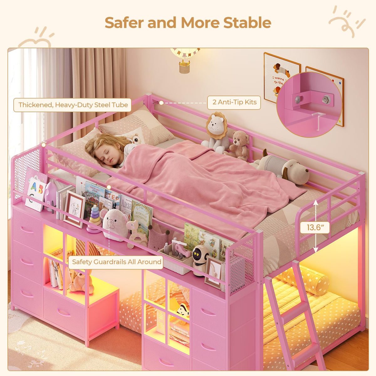 Twin Over Twin Bunk Bed with 8 Drawers & Bookshelf E1792