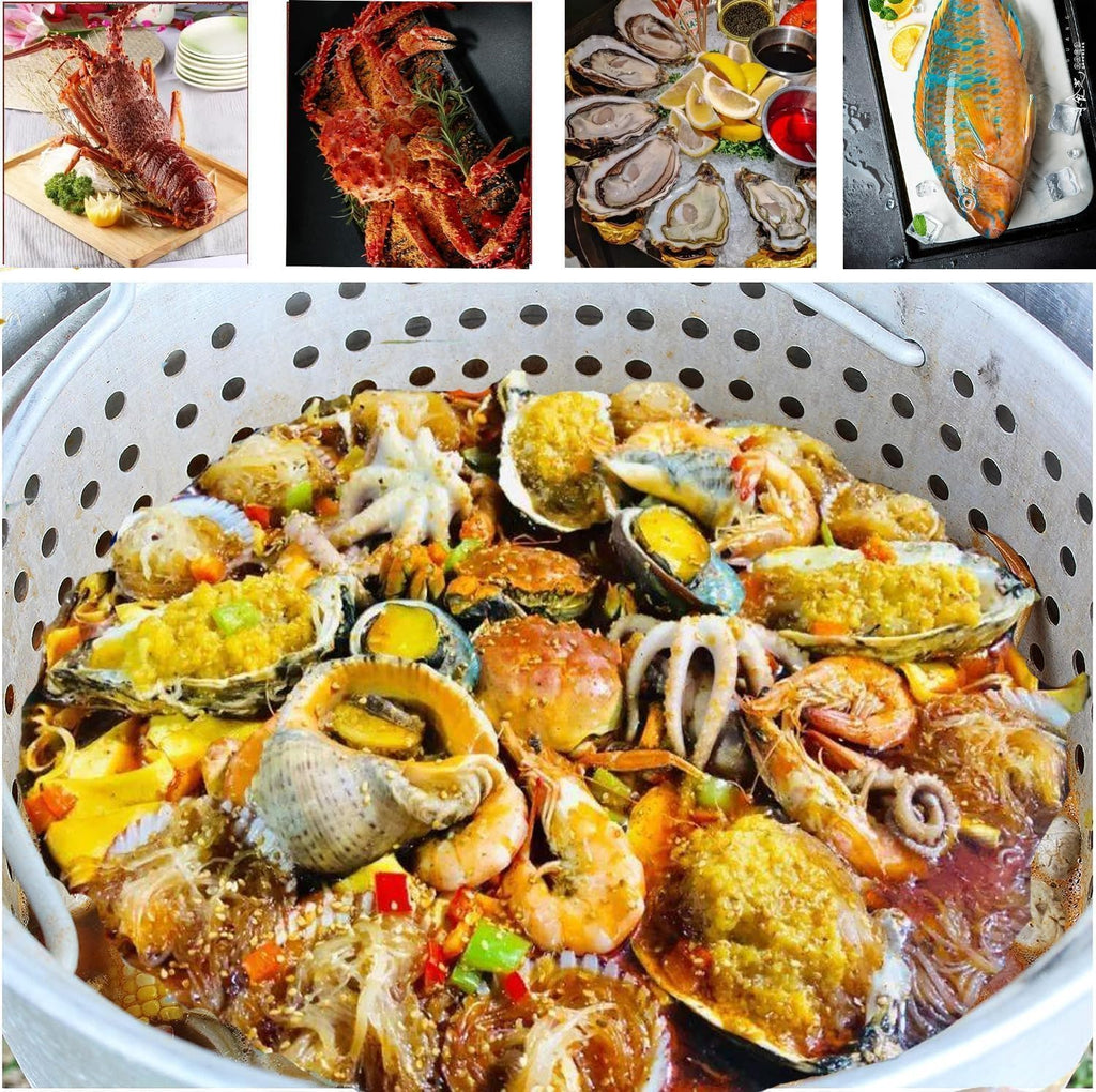 60 Qt Aluminum Seafood Boil Pot with Basket and Burner C886914
