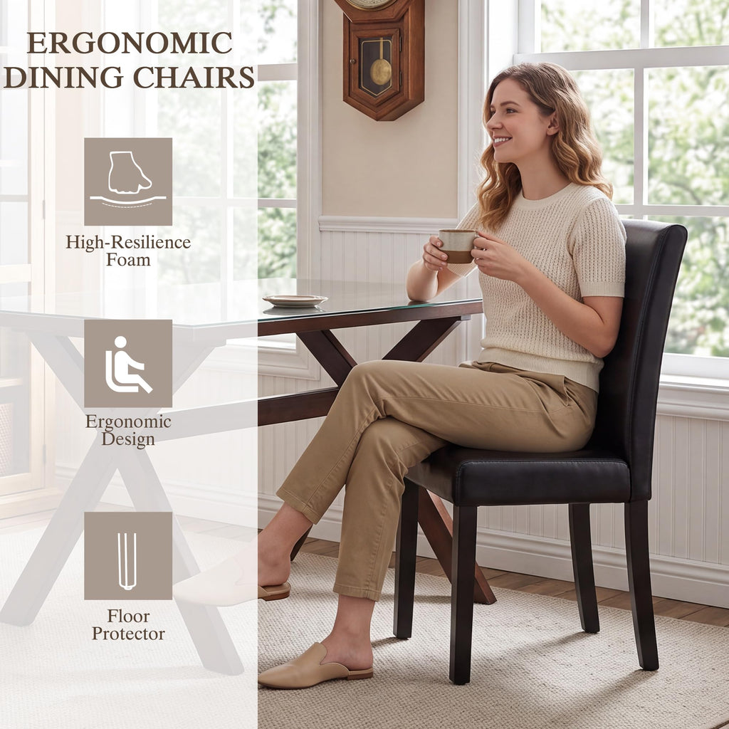 Black Upholstered Dining Chairs Set of 6 with Solid Wood Legs J3712