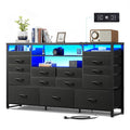 Black TV Stand with LED Lights & Charging Station, 15 Fabric Drawers G912327