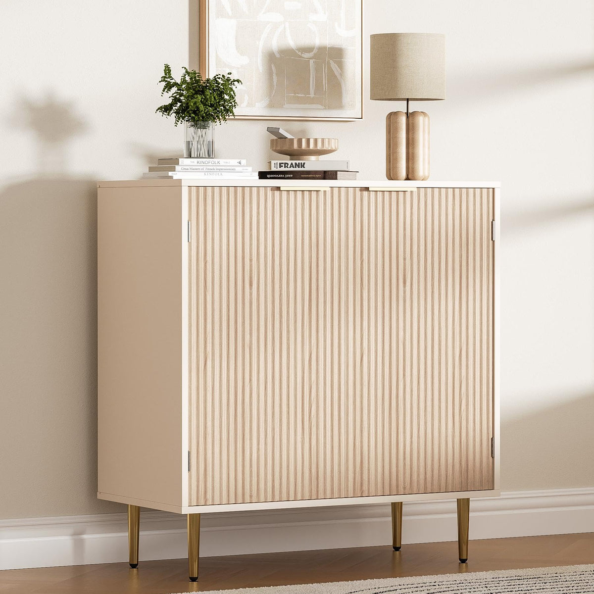 Oak Fluted Sideboard Storage Cabinet with 2 Doors Q743313