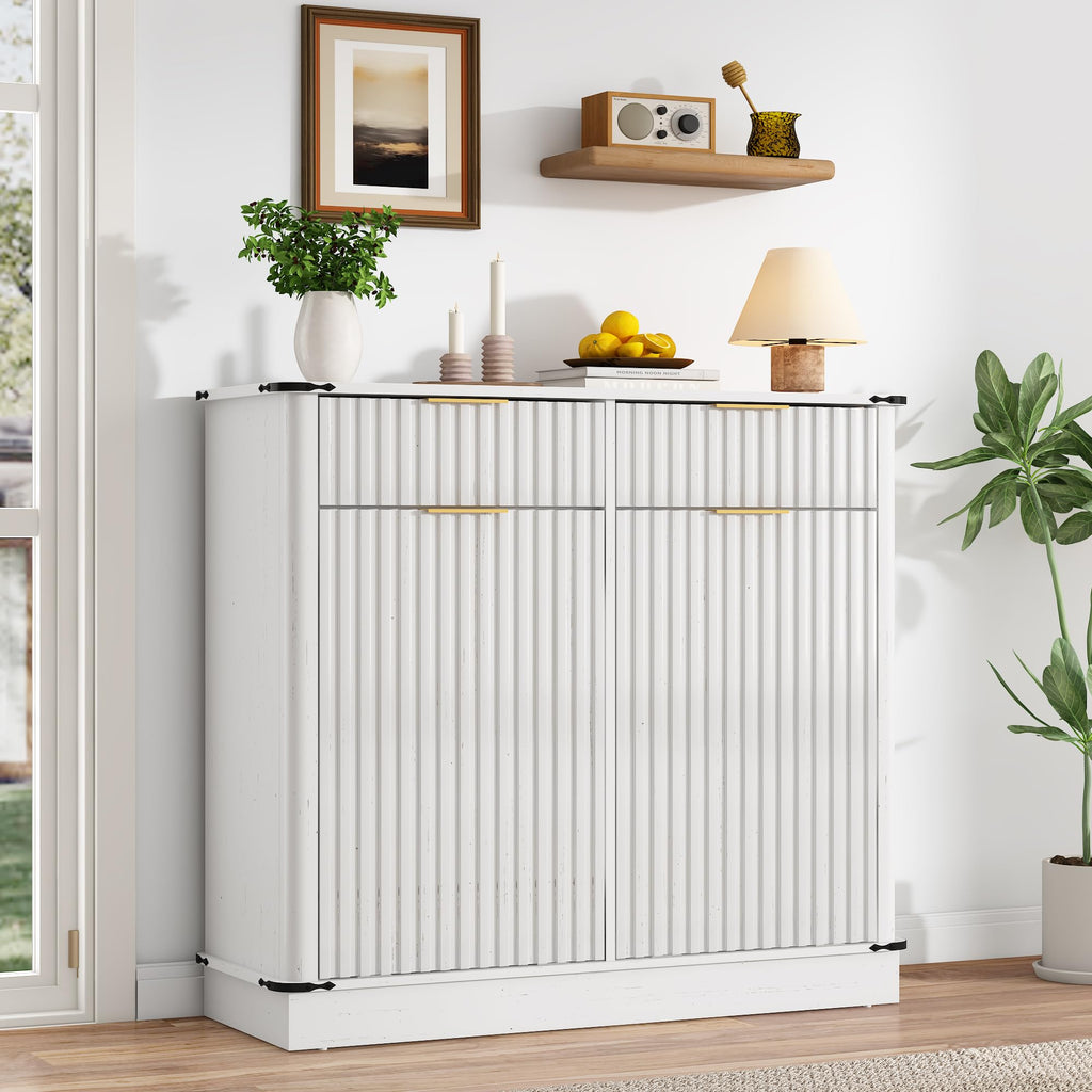 White 20 Gallon Tilt Out Trash Cabinet with Charging Station and 2 Drawers T533