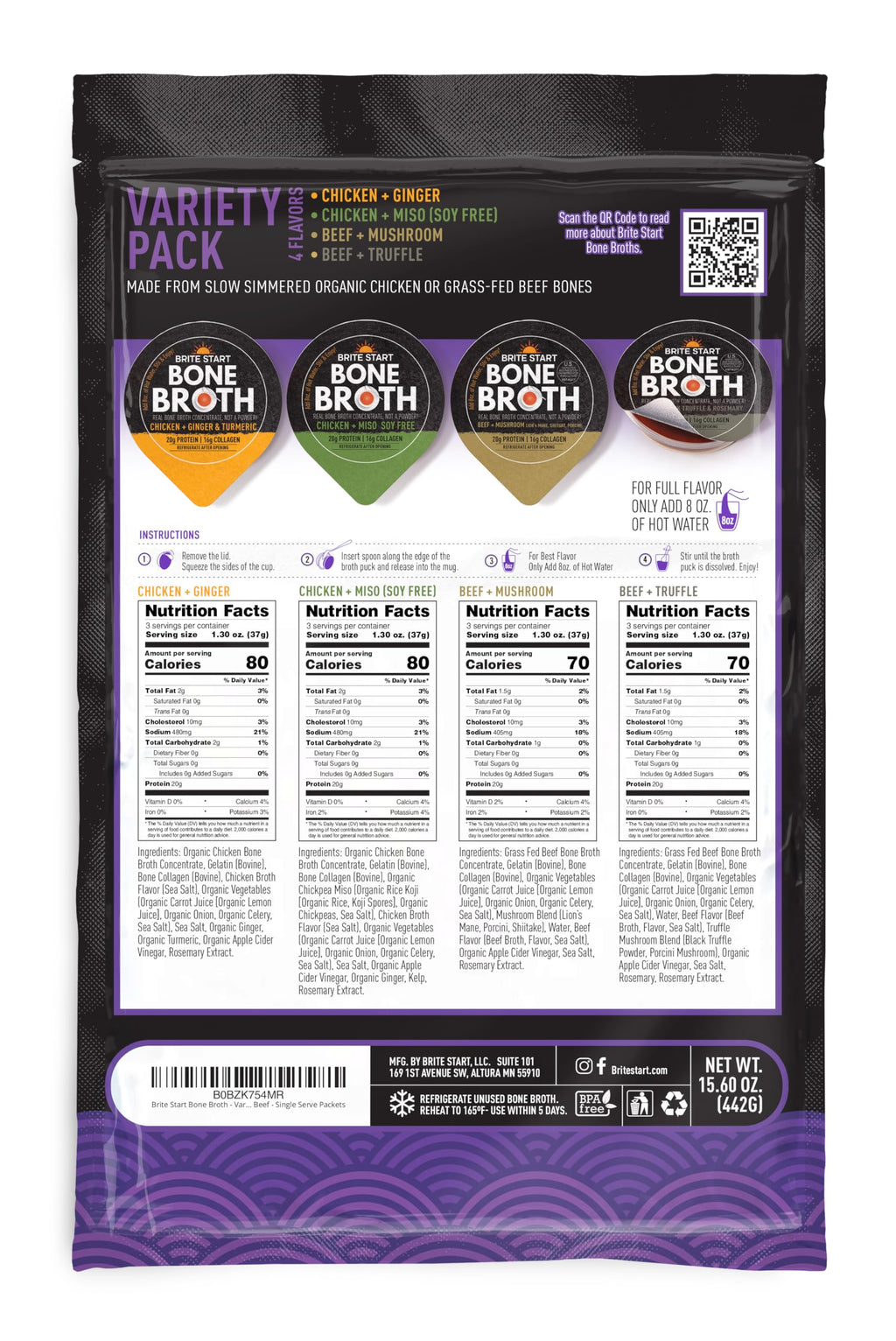 Bone Broth Variety Pack, 4 Flavors, 12 Count N49436