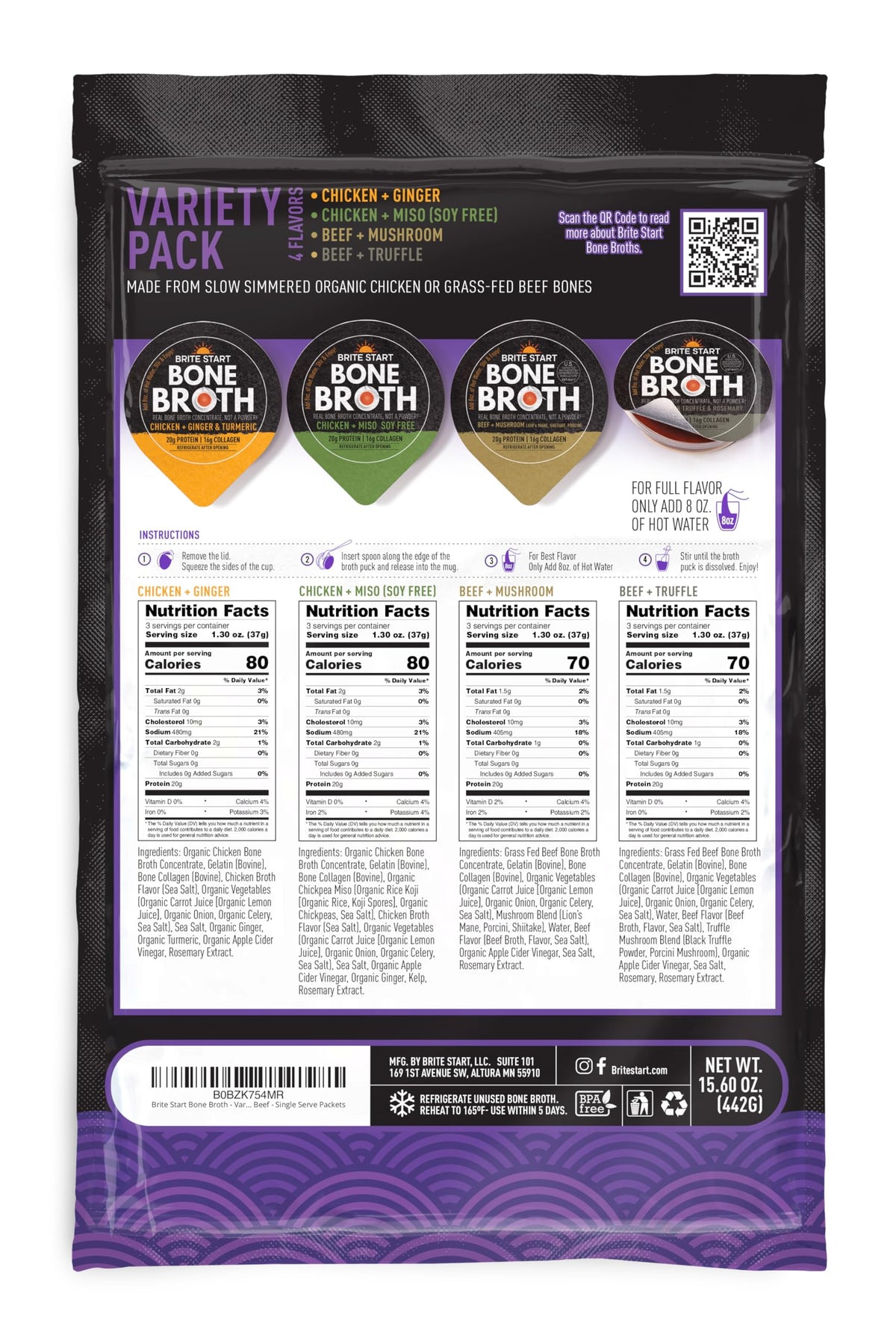 Bone Broth Variety Pack, 4 Flavors, 12 Count N49436