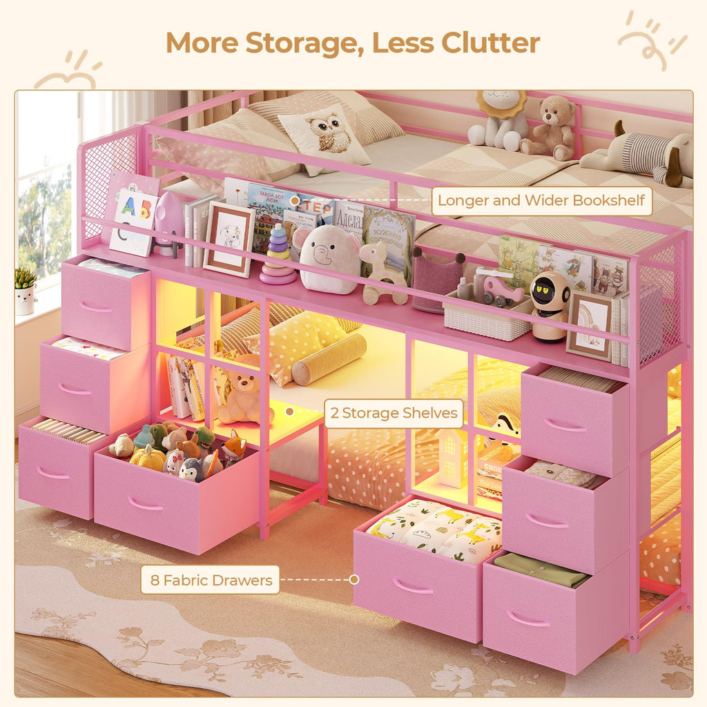 Twin Over Twin Bunk Bed with 8 Drawers & Bookshelf E1792
