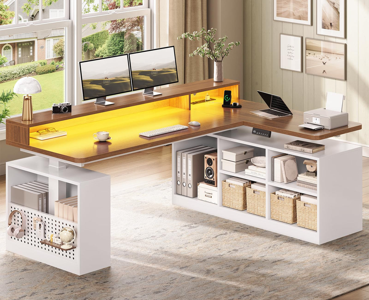 63" L Shaped Electric Standing Desk with Storage W9717