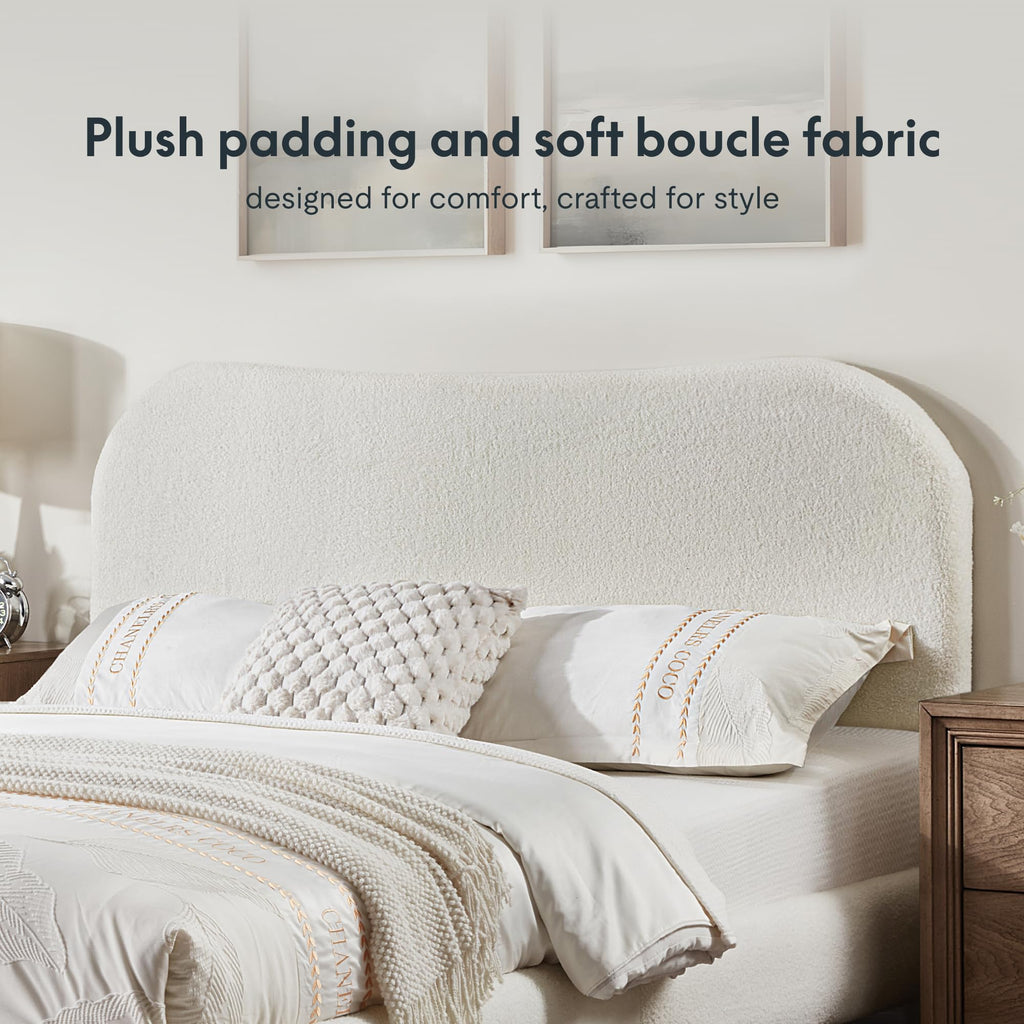 Queen Size White Boucle Bed Frame H51315