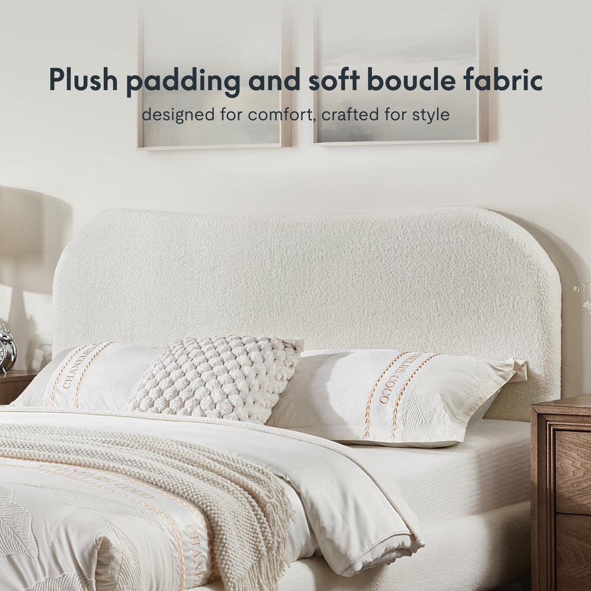 Queen Size White Boucle Bed Frame H51315